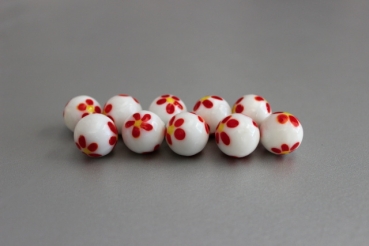 White ball with red flower 16mm