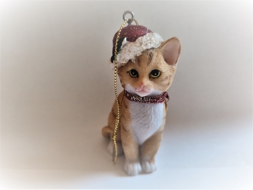 Katze mit Weihnachtsmütze - beige
