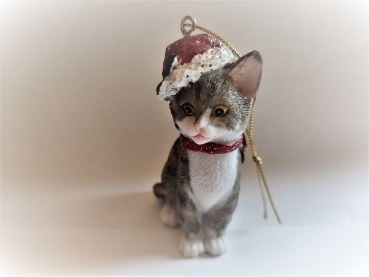 Katze mit Weihnachtsmütze - grau