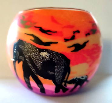 Luminous glass - Elefant with Baby