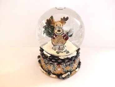 Snow globe moose with fir