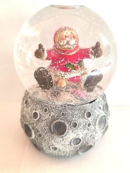 Snow globe Santa Claus on the moon with amphora