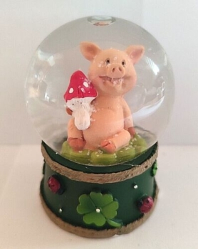 Snow globe lucky pig with mushroom