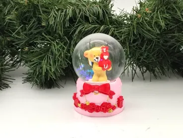 "I Love You" Teddy Bear Glitter Globe – Red