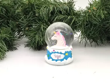 Unicorn snow globe with a blue base