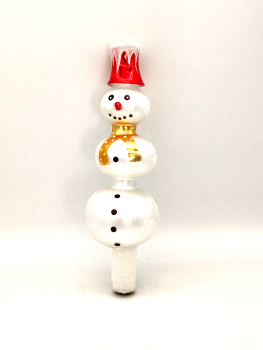 Treetop snowman with 3 balls - red hat, gold scarf