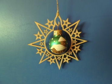 Wooden star with bauble to hang - green