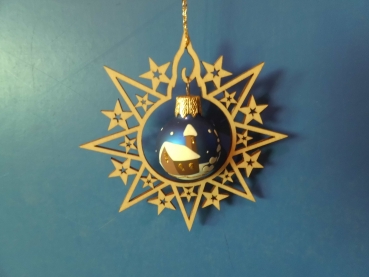 Wooden star with bauble to hang - blue