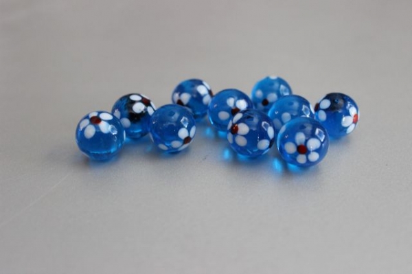 Blue ball with white flower 16mm