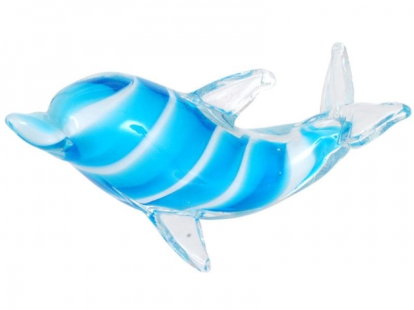 Glass dolphin with blue/turquoise/white stripes