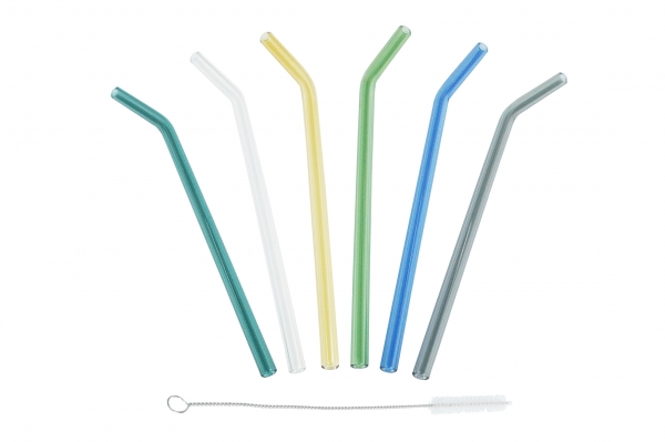 6 glass straws with cleaning brush