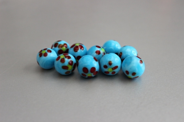 Light blue ball with red flower 16mm