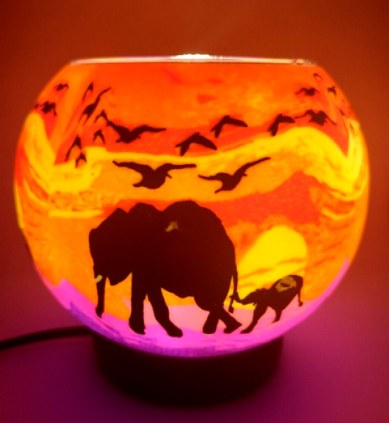 lamp with electr. Lighting - elephant with baby