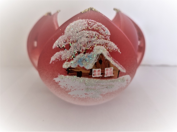 Lantern "Lotus flower" - winter landscape, red