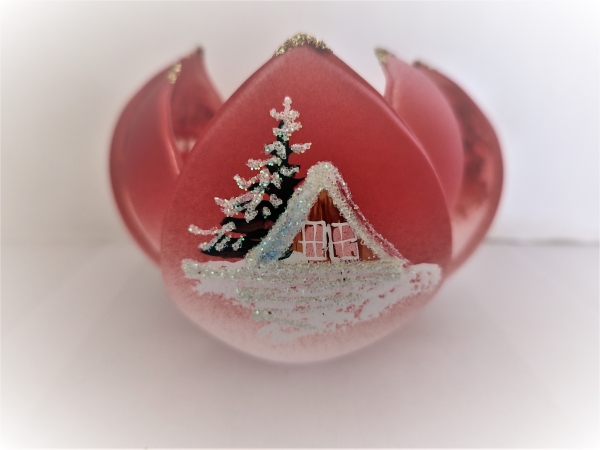 Lantern "Lotus flower" - winter landscape, red