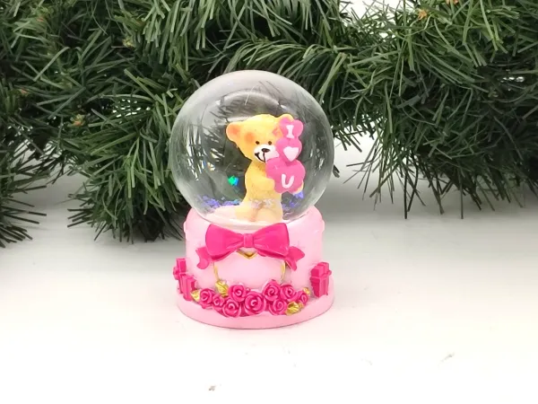"I Love You" Teddy Bear Glitter Globe – Pink