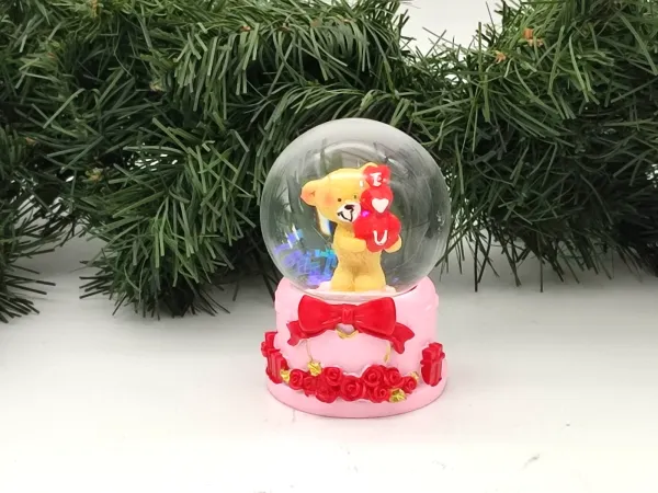 "I Love You" Teddy Bear Glitter Globe – Red