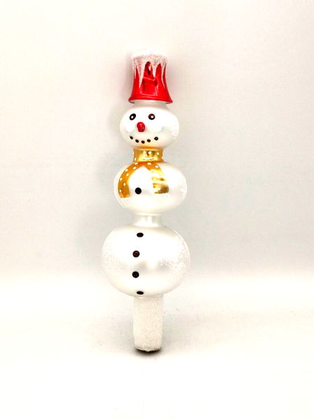 Treetop snowman with 3 balls - red hat, gold scarf