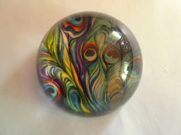 Paperweight - colorful peacock feather motif
