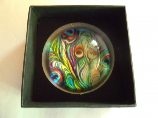 Paperweight - colorful peacock feather motif