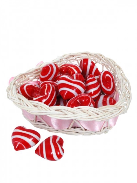 Glass heart red/white striped